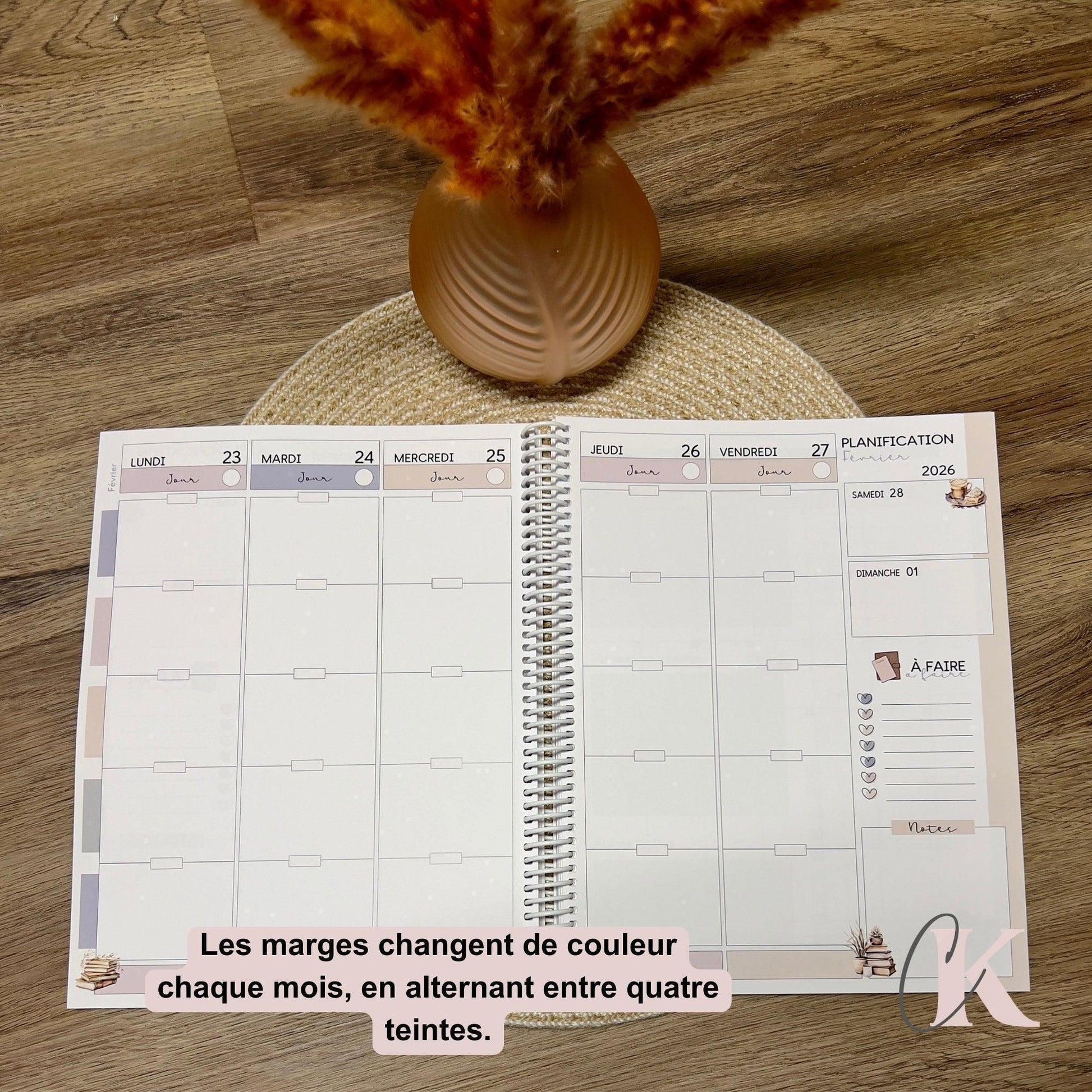 Agenda Planificateur Enseignant 2025-2026 Rose Poudré | Pastel Signature - Créations KingA+