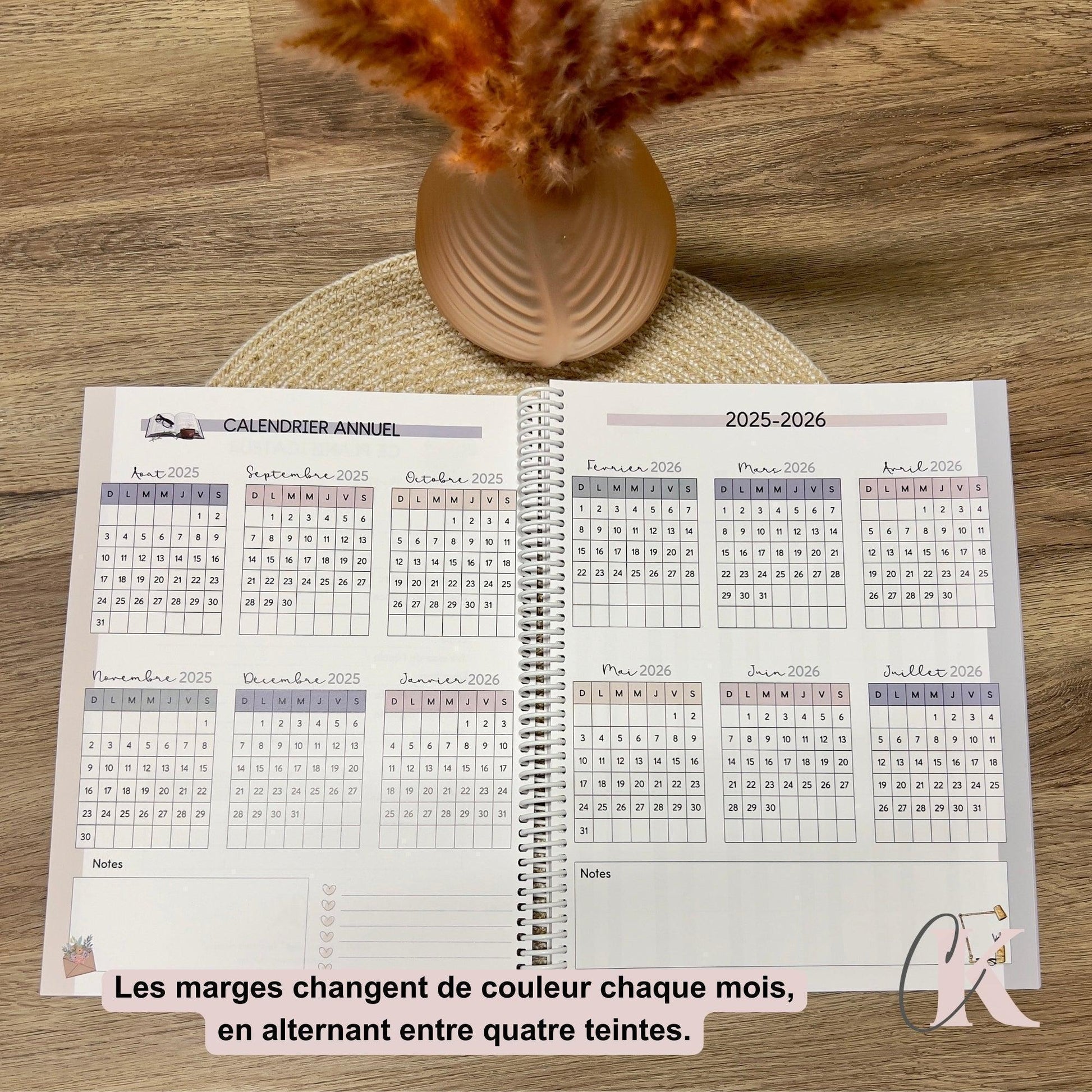 Agenda Planificateur Enseignant 2025-2026 Rose Poudré | Pastel Signature - Créations KingA+