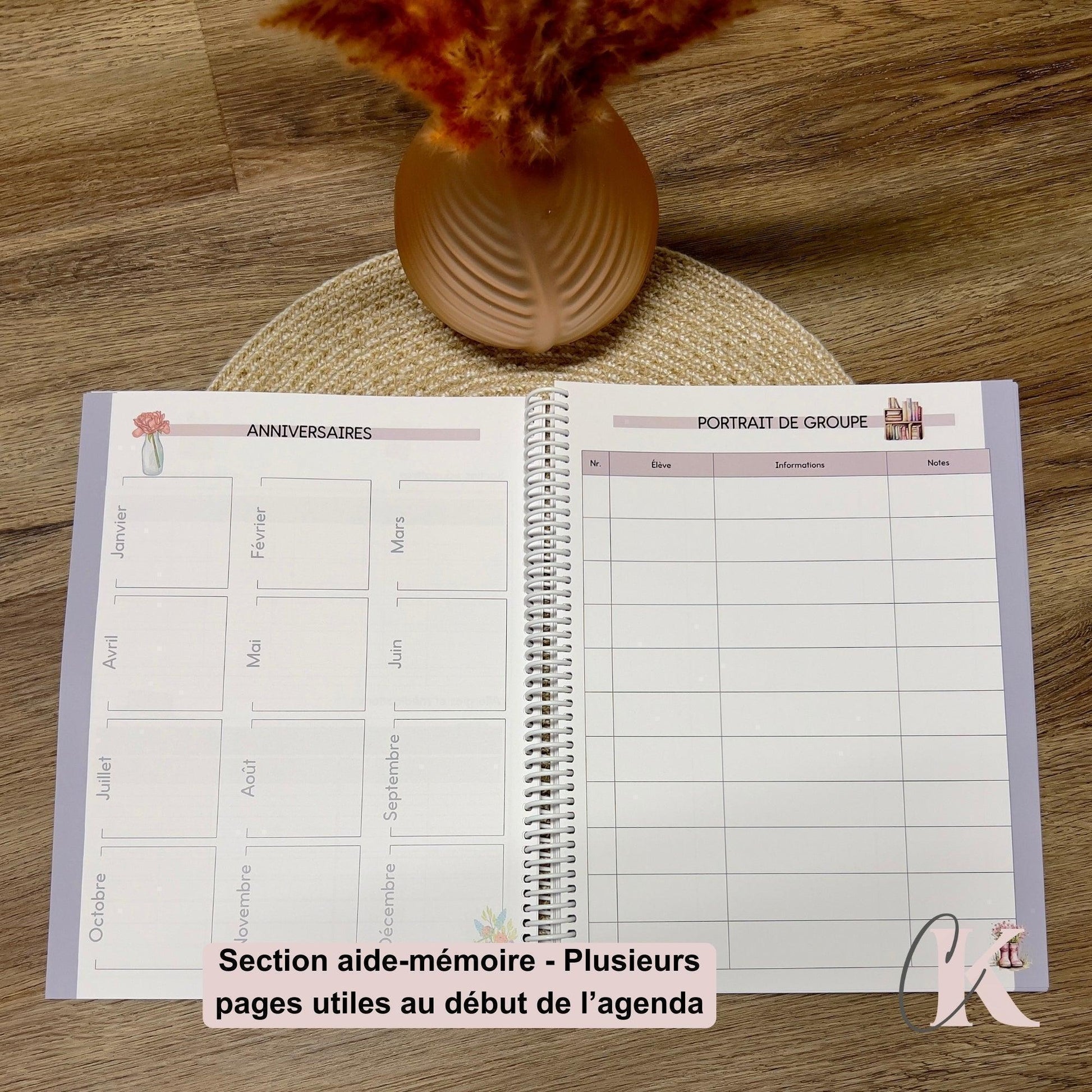 Agenda Planificateur Enseignant 2025-2026 Rose Poudré | Pastel Signature - Créations KingA+
