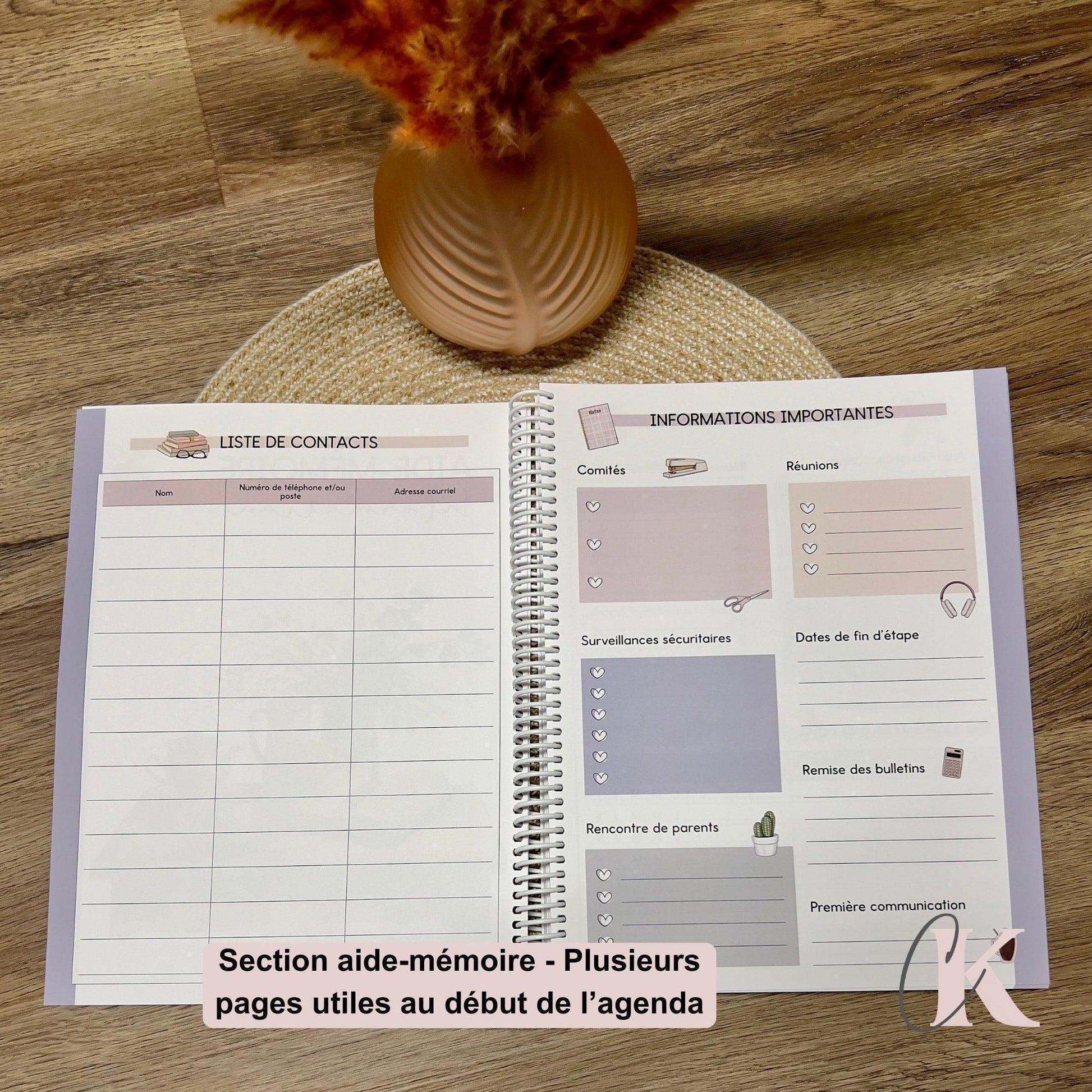 Agenda Planificateur Enseignant 2025-2026 Rose Poudré | Pastel Signature - Créations KingA+