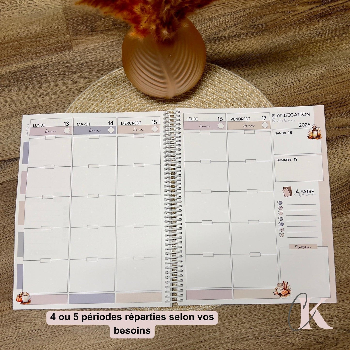 Agenda Planificateur Enseignant 2025-2026 Rose Poudré | Pastel Signature - Créations KingA+