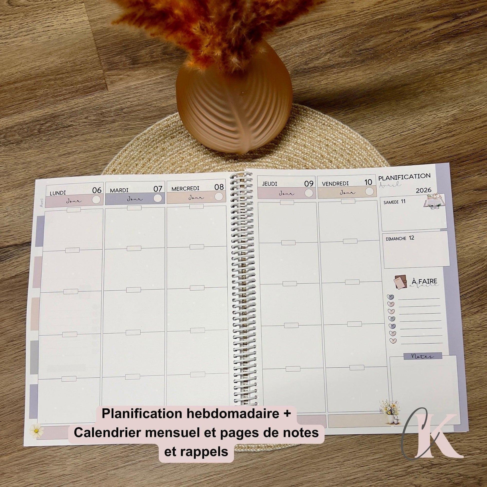 Agenda Planificateur Enseignant 2025-2026 Rose Poudré | Pastel Signature - Créations KingA+