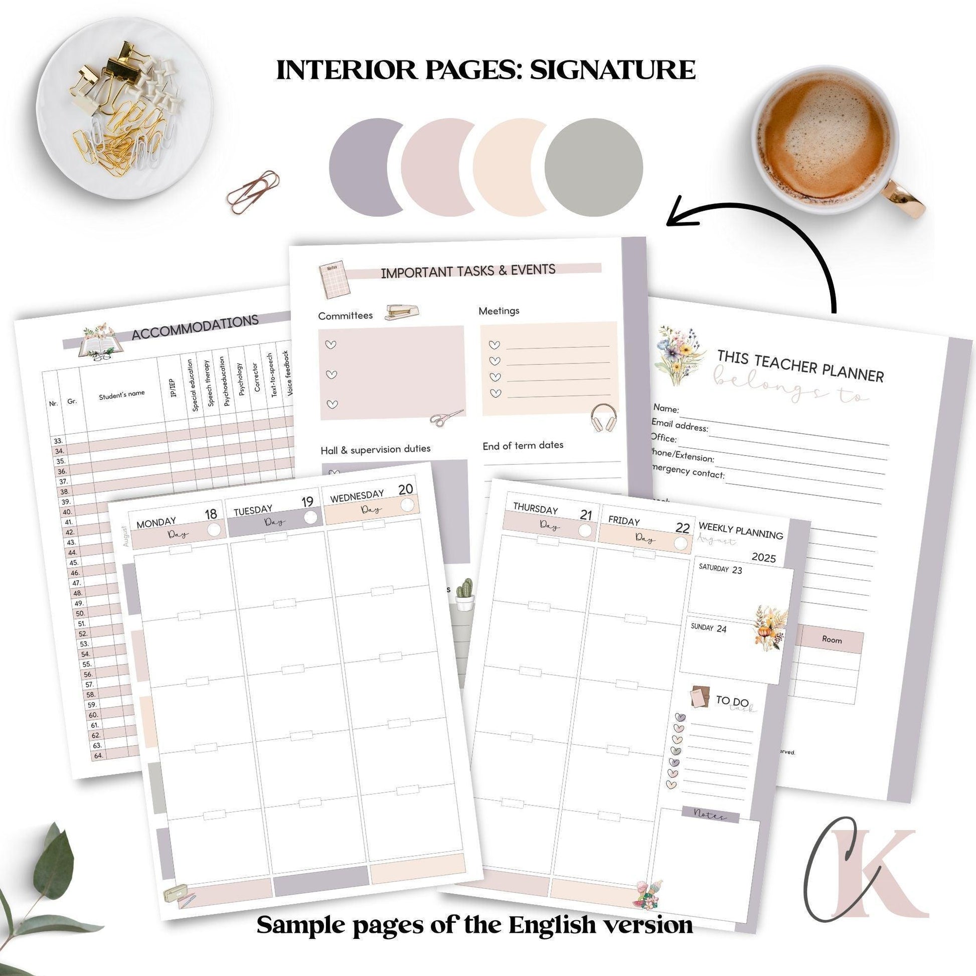 Agenda Planificateur Enseignant 2025-2026 Rose Poudré | Pastel Signature - Créations KingA+